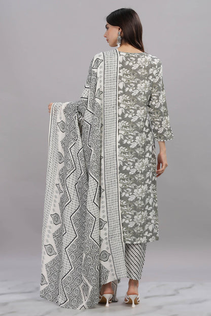 Firdous Rayon Grey Kurta Set with Dupatta – Elegant Ethnic Wear for Women | Stylish Festive Outfit