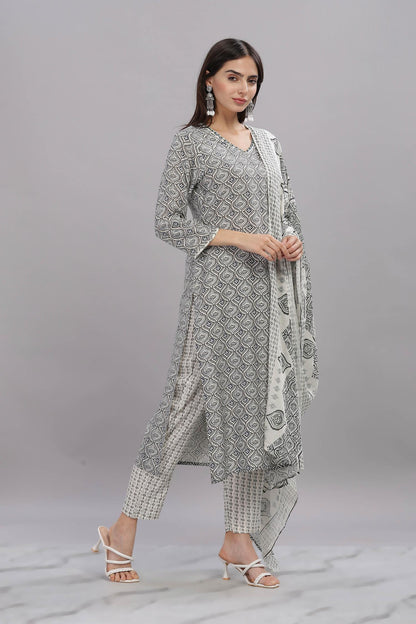 Firdous Rayon Grey Kurta Set with Dupatta – Elegant Ethnic Wear for Women | Stylish Festive Outfit