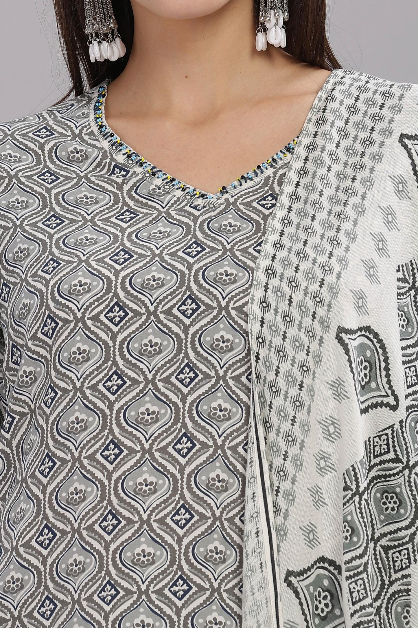 Firdous Rayon Grey Kurta Set with Dupatta – Elegant Ethnic Wear for Women | Stylish Festive Outfit