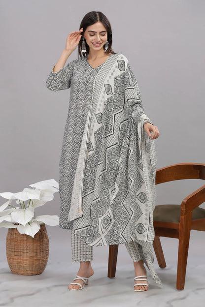 Firdous Rayon Grey Kurta Set with Dupatta – Elegant Ethnic Wear for Women | Stylish Festive Outfit