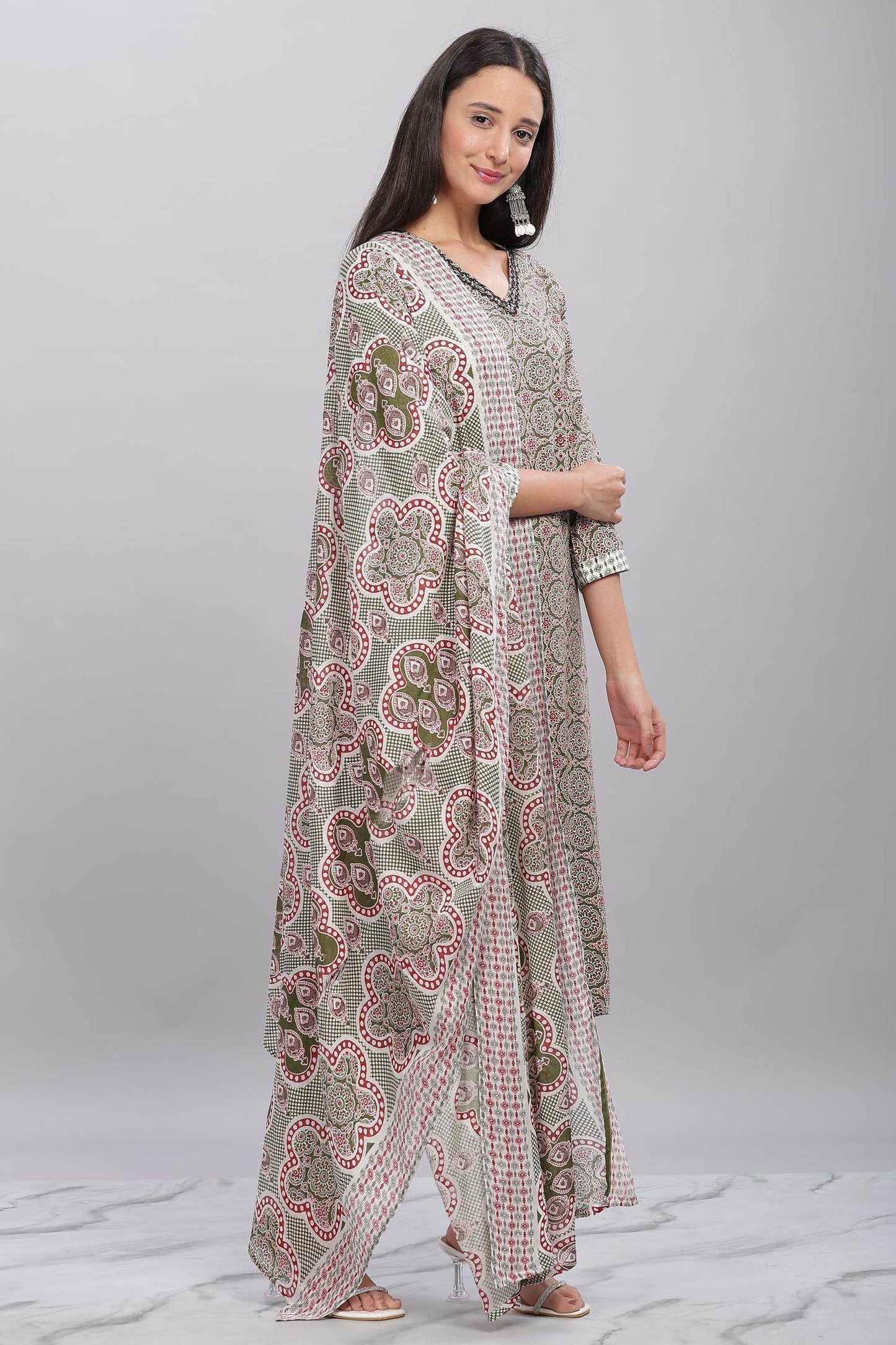 Firdous Olive Rayon Kurta Set with Dupatta | Comfortable Daily & Festive Wear
