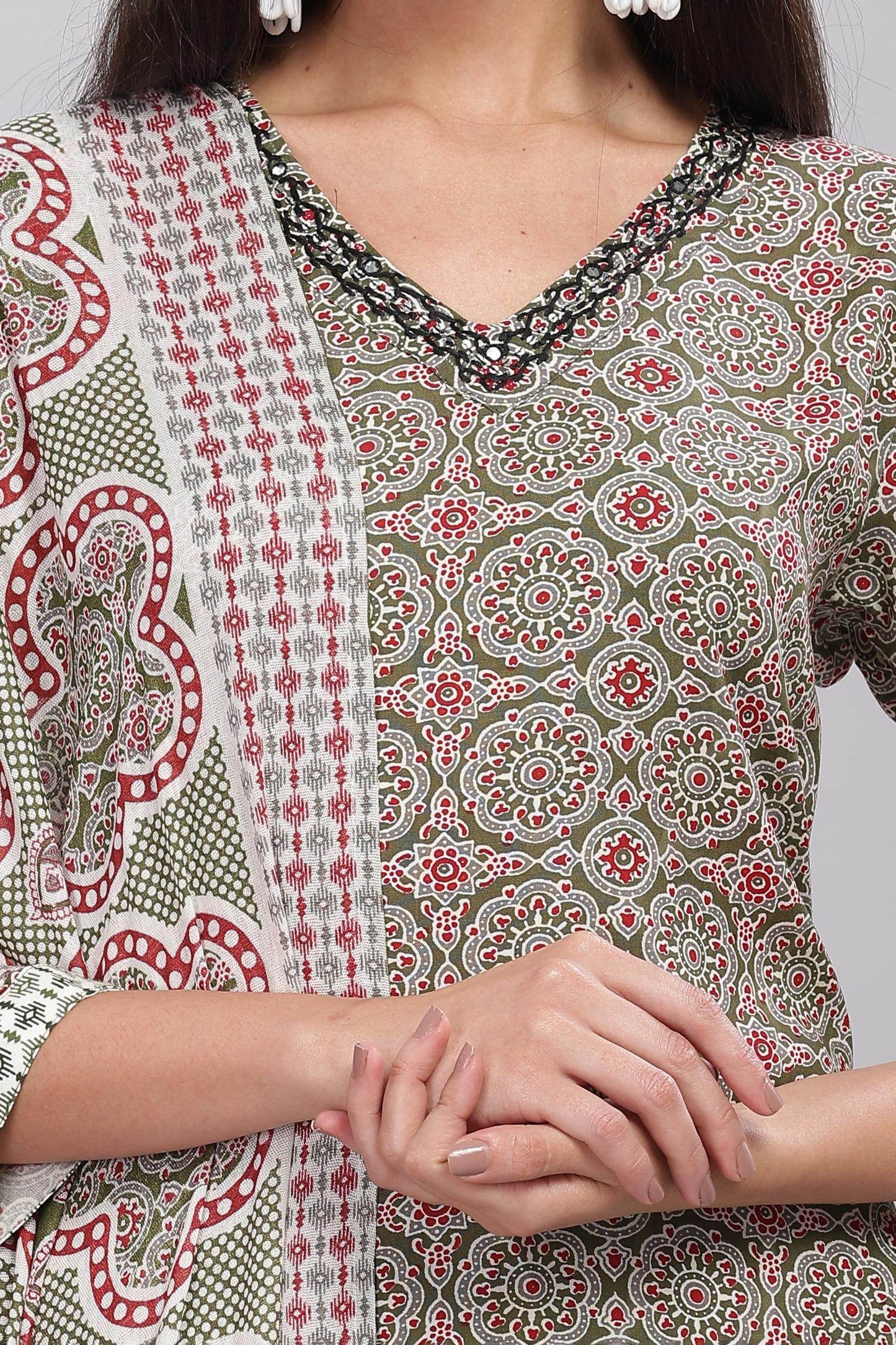 Firdous Olive Rayon Kurta Set with Dupatta | Comfortable Daily & Festive Wear
