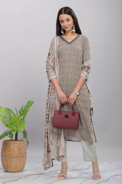 Firdous Olive Rayon Kurta Set with Dupatta | Comfortable Daily & Festive Wear