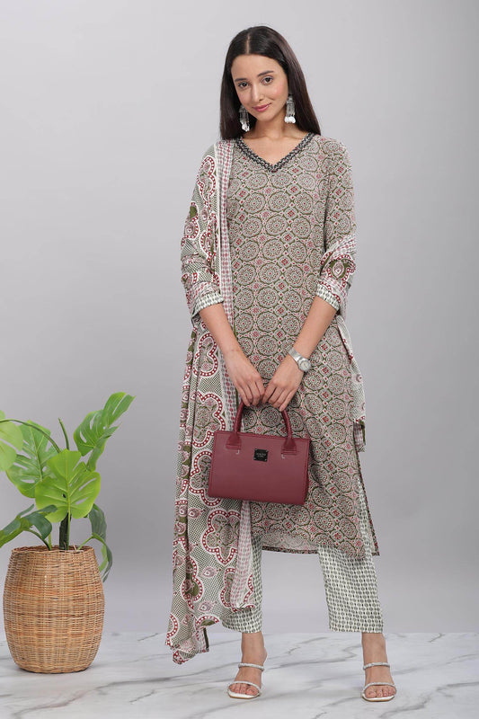 Firdous Olive Rayon Kurta Set with Dupatta | Comfortable Daily & Festive Wear