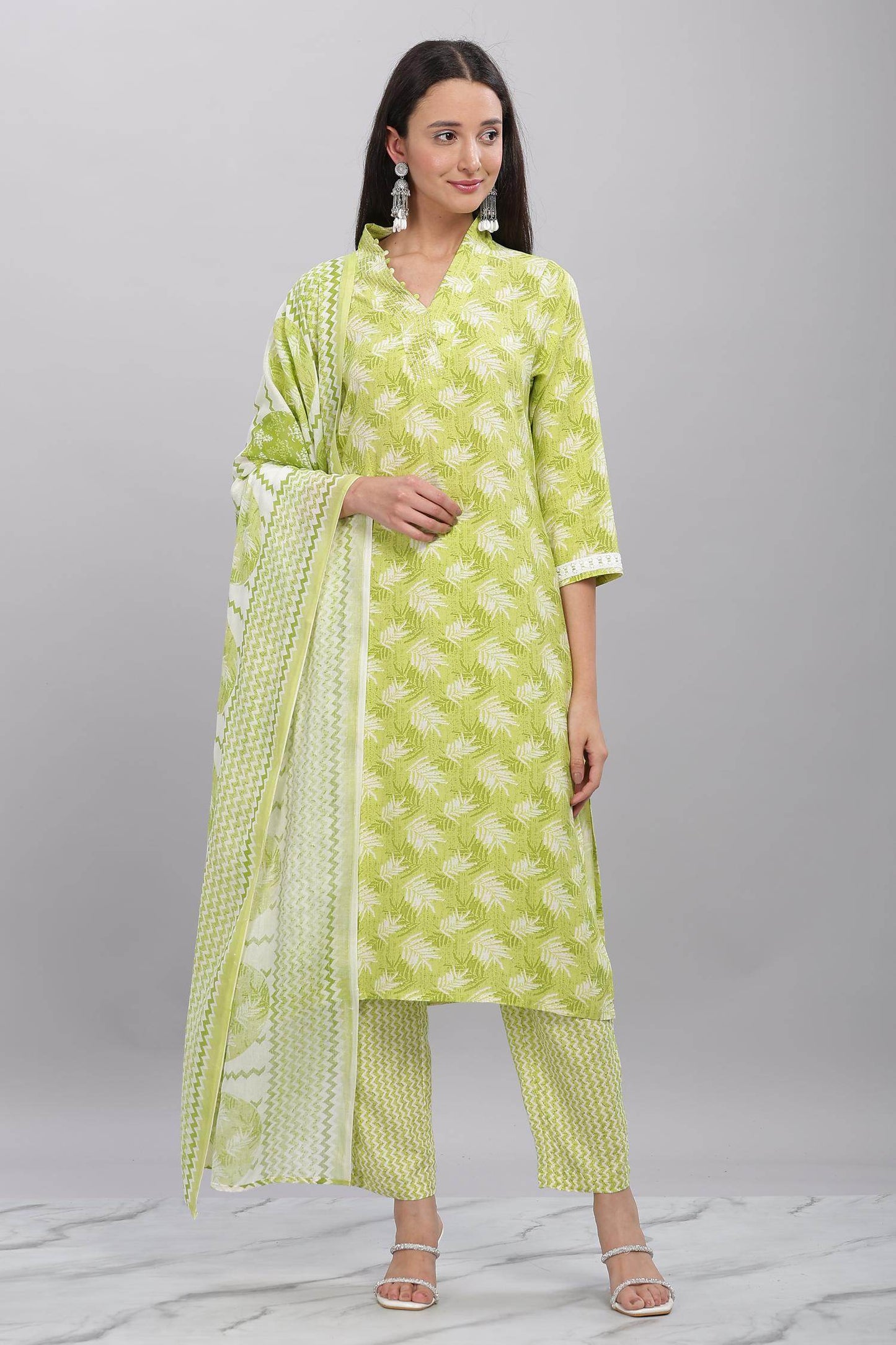 Firdous Rayon Green Kurta Set with Dupatta – Elegant Ethnic Wear for Women