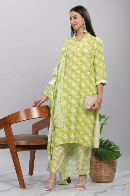 Firdous Rayon Green Kurta Set with Dupatta – Elegant Ethnic Wear for Women