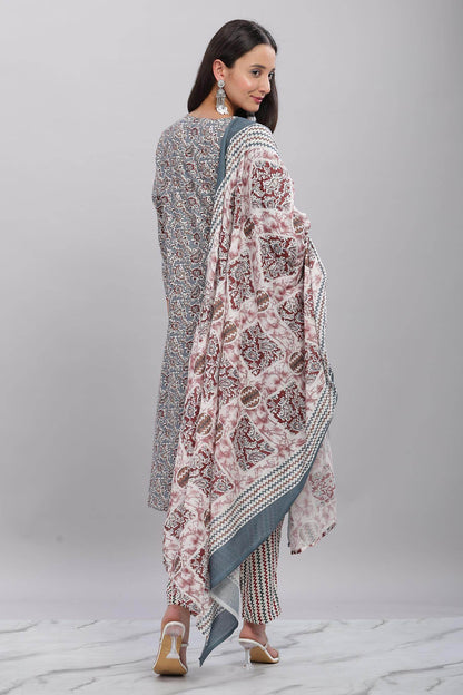 Firdous Rayon Grey Kurta Set with Dupatta – Elegant Ethnic Wear for Women