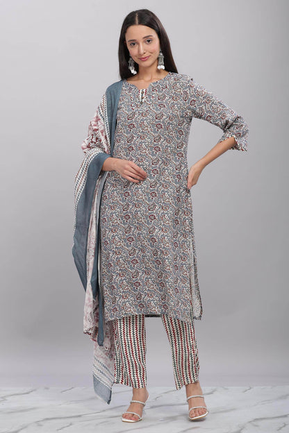 Firdous Rayon Grey Kurta Set with Dupatta – Elegant Ethnic Wear for Women