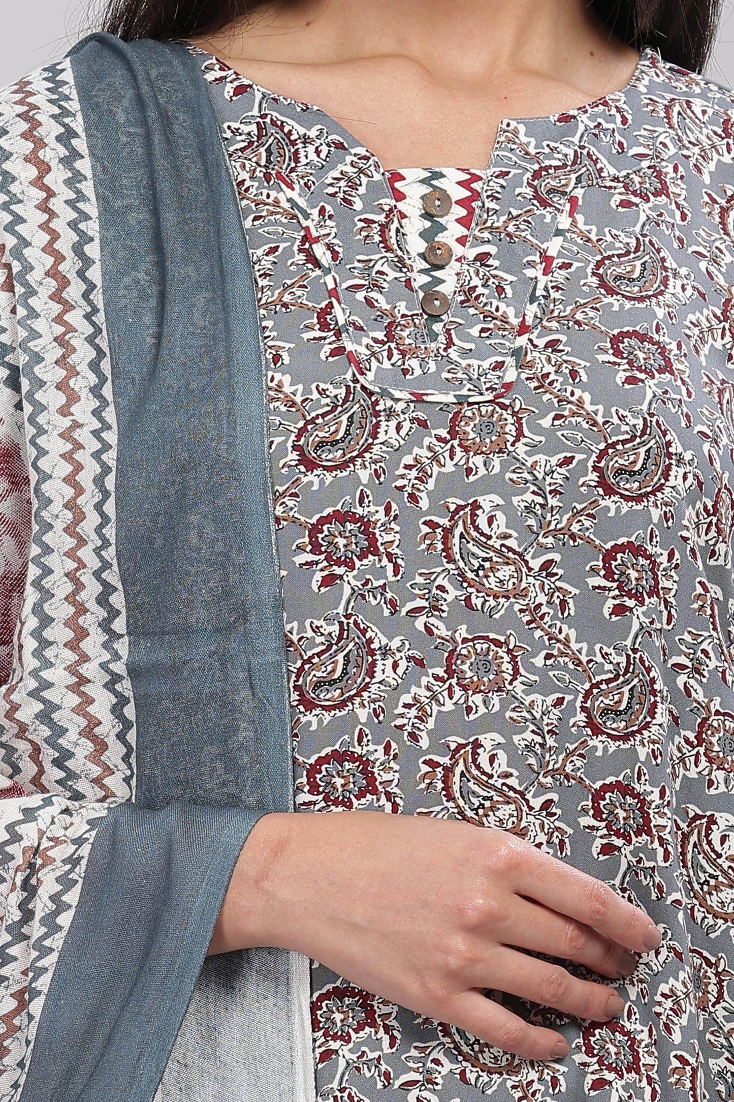 Firdous Rayon Grey Kurta Set with Dupatta – Elegant Ethnic Wear for Women