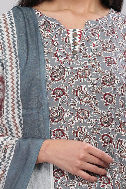 Firdous Rayon Grey Kurta Set with Dupatta – Elegant Ethnic Wear for Women