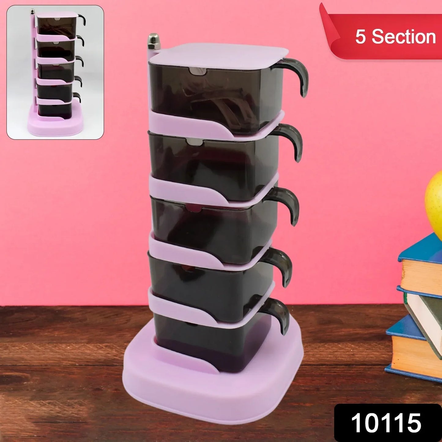 Rotating Spice Jars Vertical Rotatable Seasoning Box 5 Section Tier With 5 Spoon (1 Set) - warehousetech13