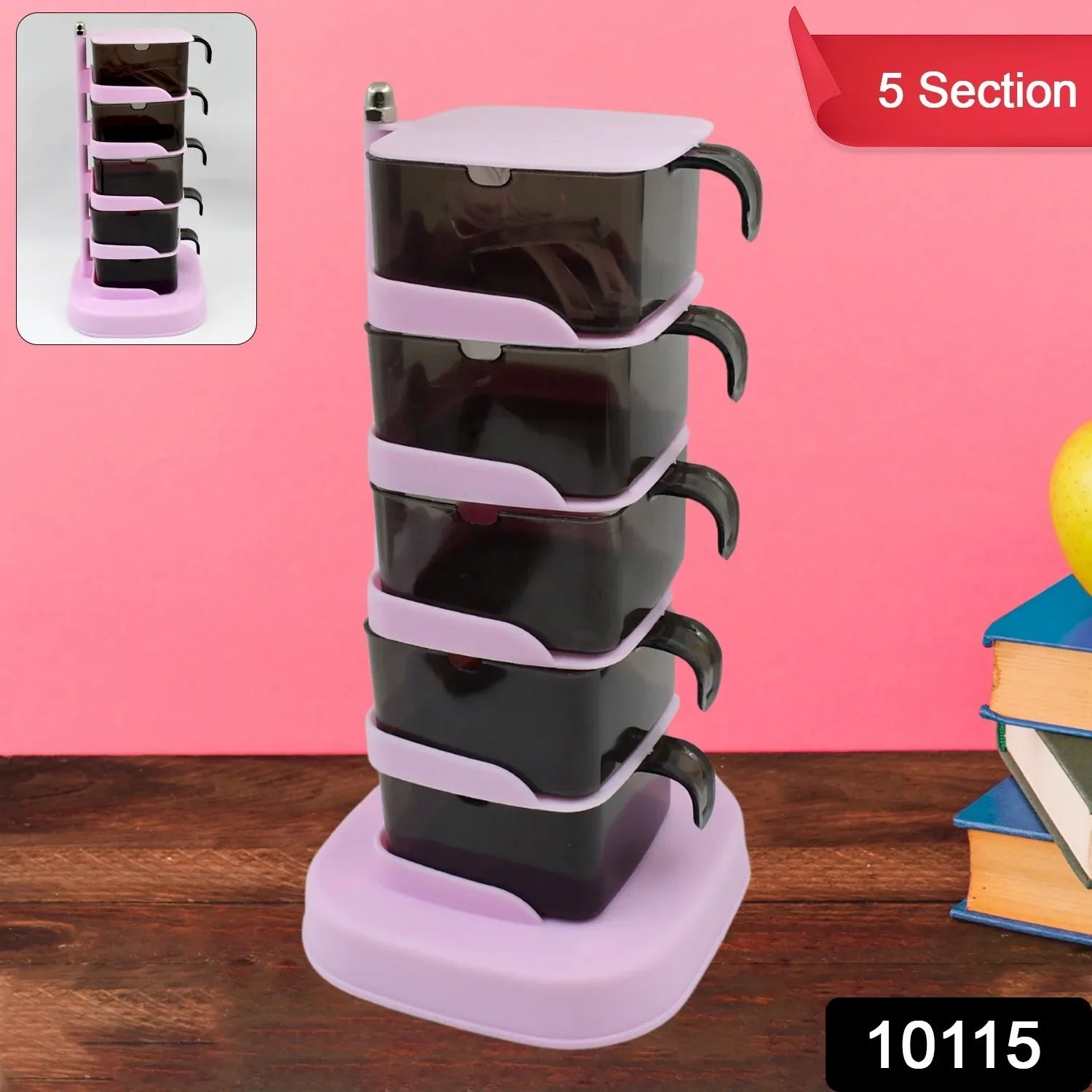 Rotating Spice Jars Vertical Rotatable Seasoning Box 5 Section Tier With 5 Spoon (1 Set) - warehousetech13