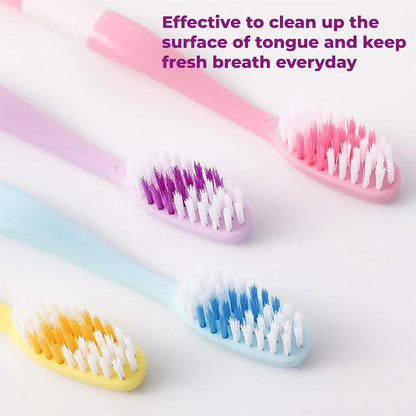 12814 2-in-1 Tooth Brush With Tongue Scraper Soft Bristle Long Handle (8pcs) Soft Toothbrush - warehousetech13