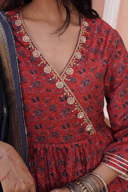 Elegant Inayat Red Chanderi Kurta and Dupatta Set