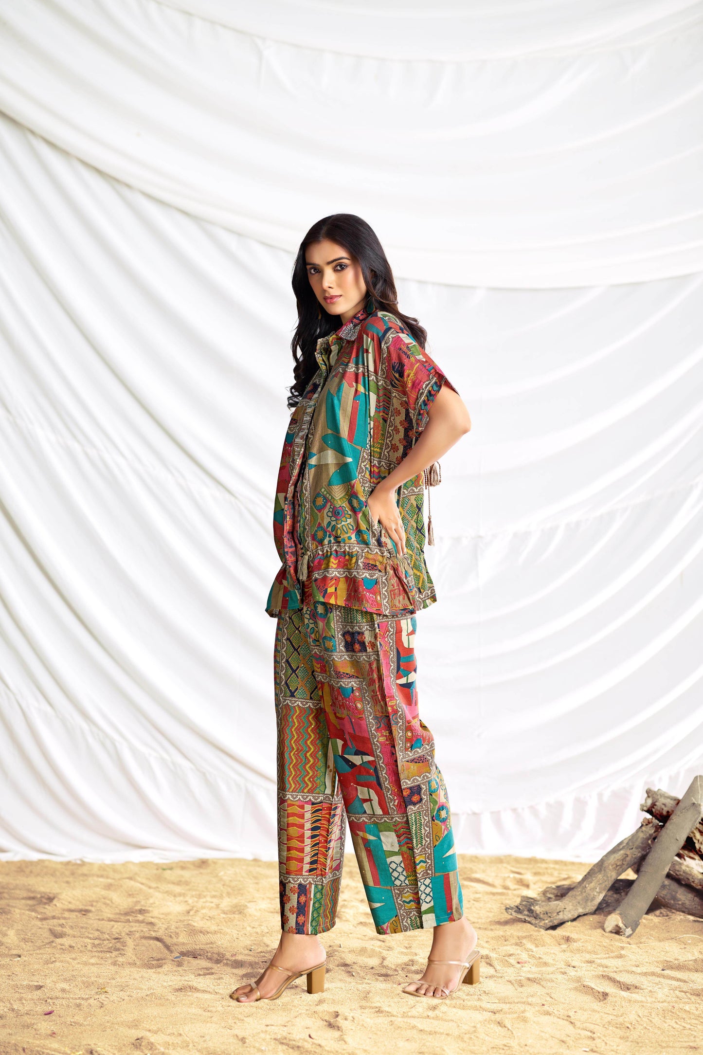 Kate Beige & Brown Chanderi Co-Ord Set - Elegant Modal Fabric Ethnic Wear