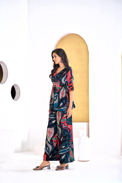 Kalki Green & Blue Modal Chanderi Women's Co-Ord Set – Elegant Ethnic Wear