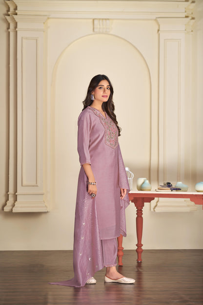 BulBul Preksha Green & Mauve Embroidered Roman Silk Salwar Suit for Women | Festive Ethnic Wear Set