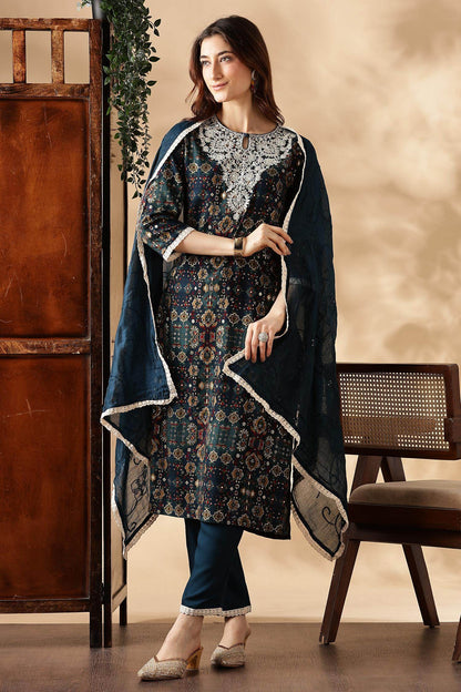 Stylish Anjali Rayon Kurta Set in Wine and Teal with Dupatta