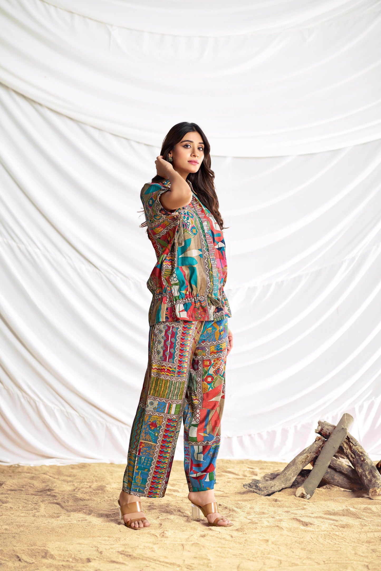 Kate Beige & Brown Chanderi Co-Ord Set - Elegant Modal Fabric Ethnic Wear