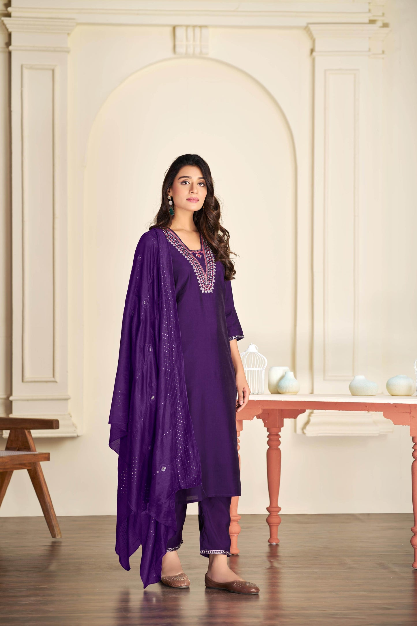 Tapasya Silk Purple and Green Kurta Set with Dupatta | Elegant Festive Wear for Women