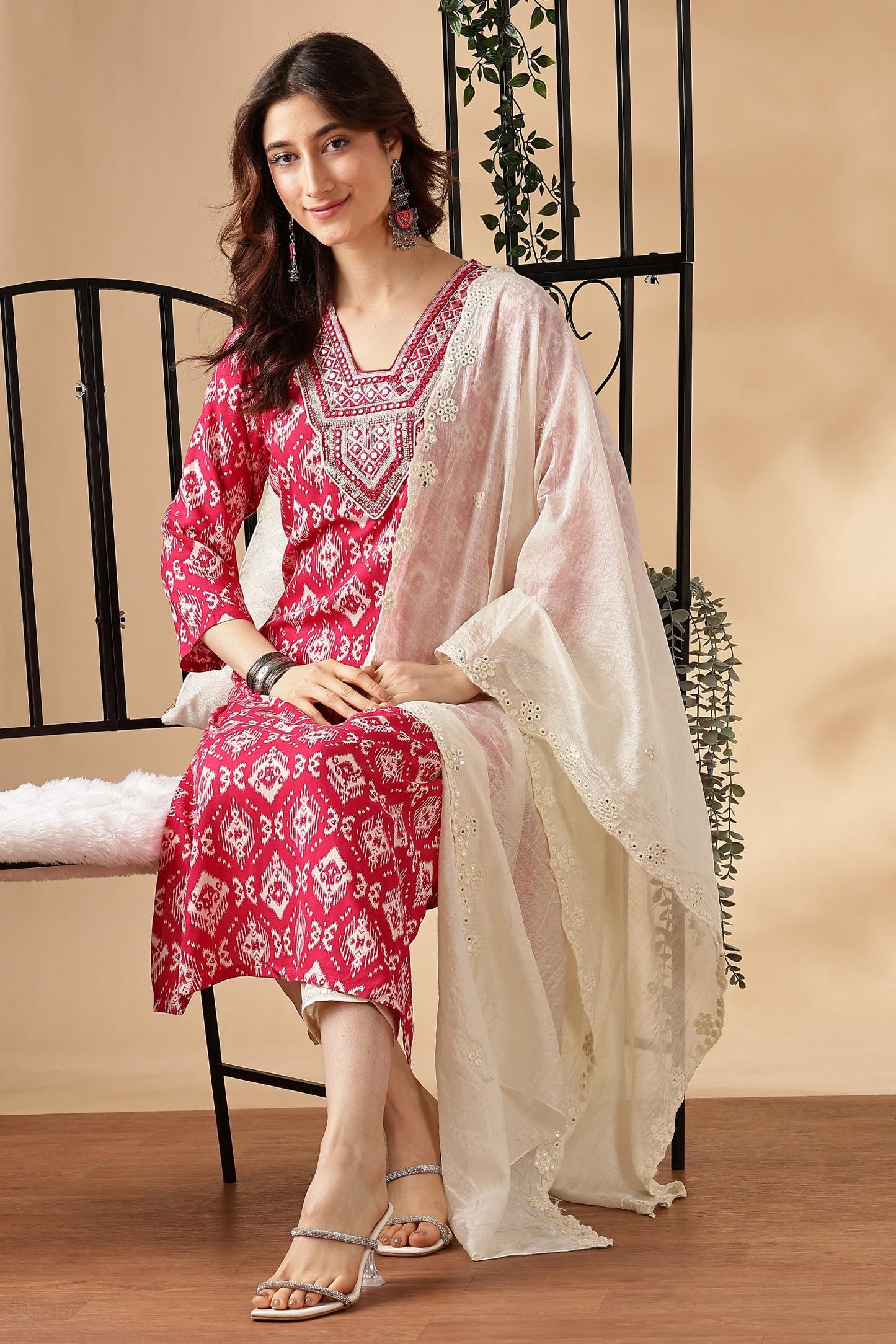 BulBul Sagarika Printed Yellow & Red Rayon Salwar Suit - Soft Breathable Ethnic Wear for Women