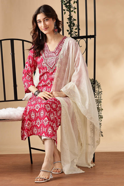 BulBul Sagarika Printed Yellow & Red Rayon Salwar Suit - Soft Breathable Ethnic Wear for Women