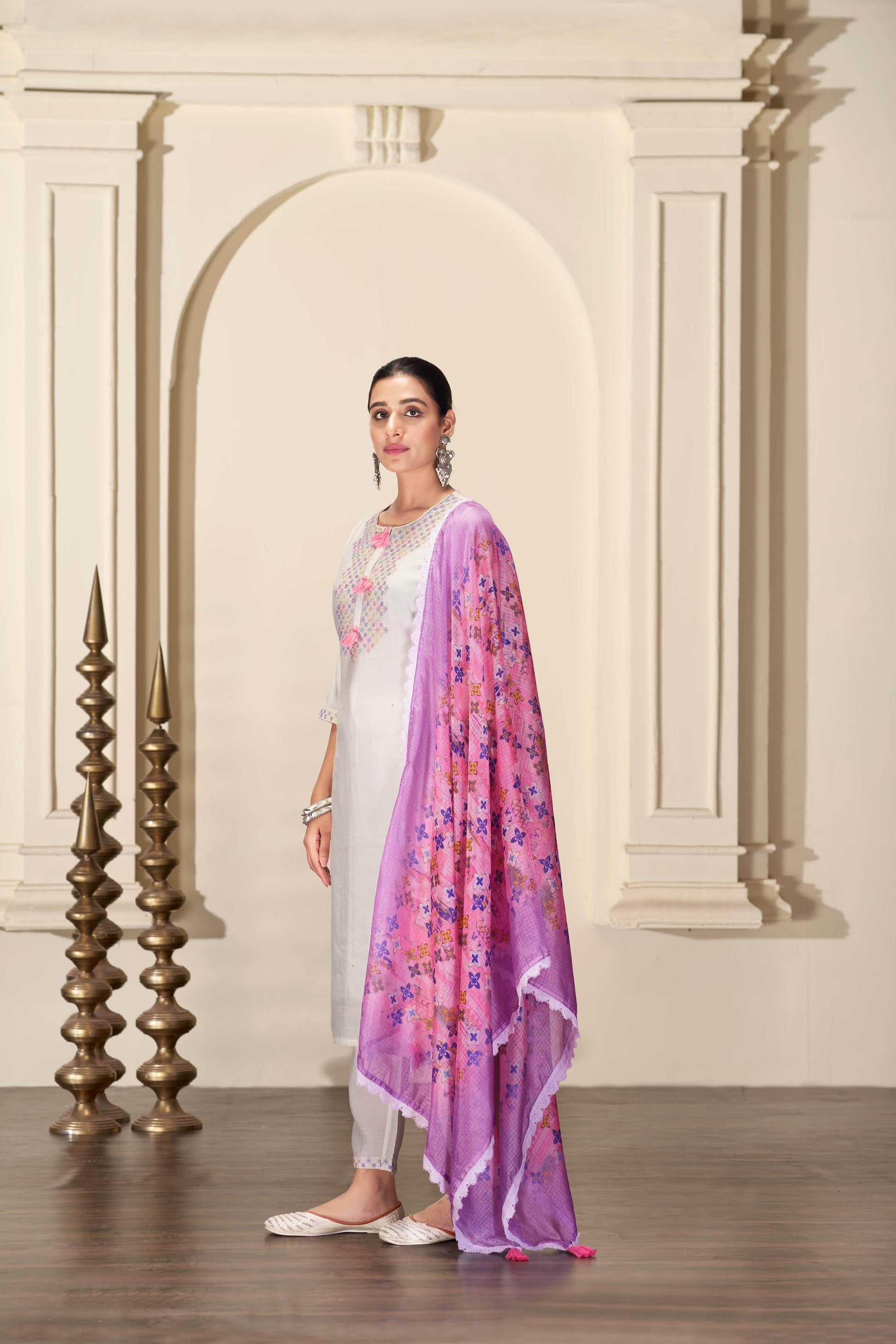 Bhumi Elegant Off-White & Black Silk Kurta Set with Dupatta for Women | Ethnic Festive Wear - warehousetech13