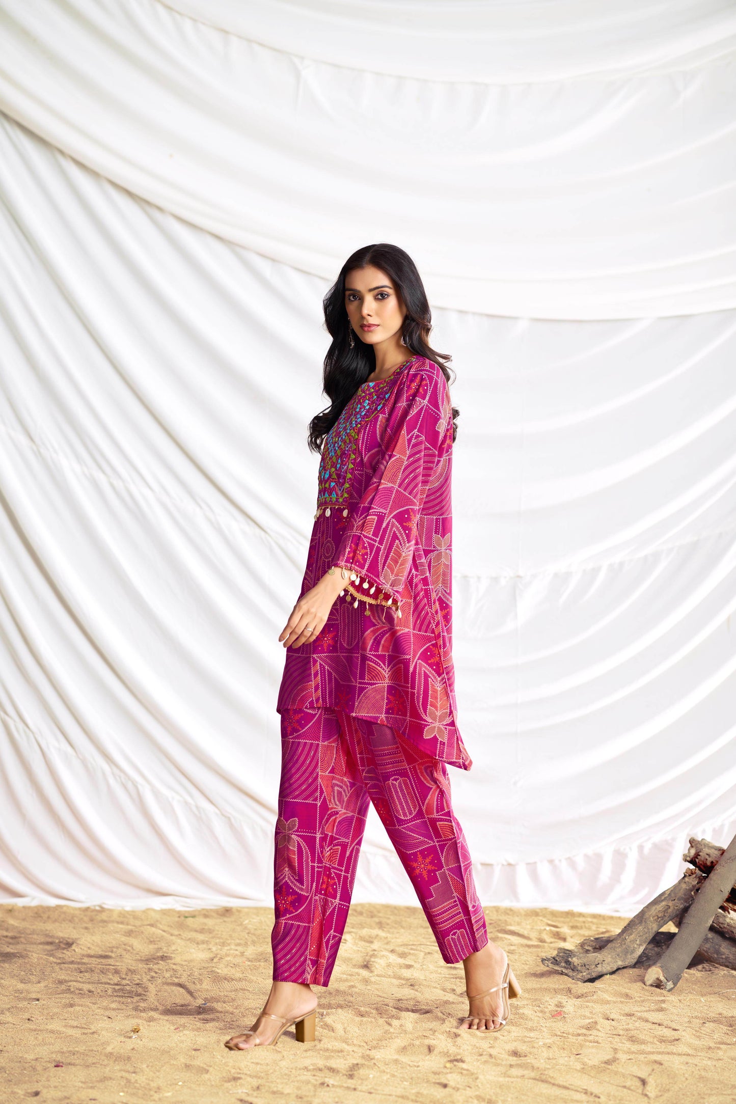 Ashka Chanderi Co-Ord Set in Fuschia & Mustard – Elegant Ethnic Wear, Lightweight & Stylish