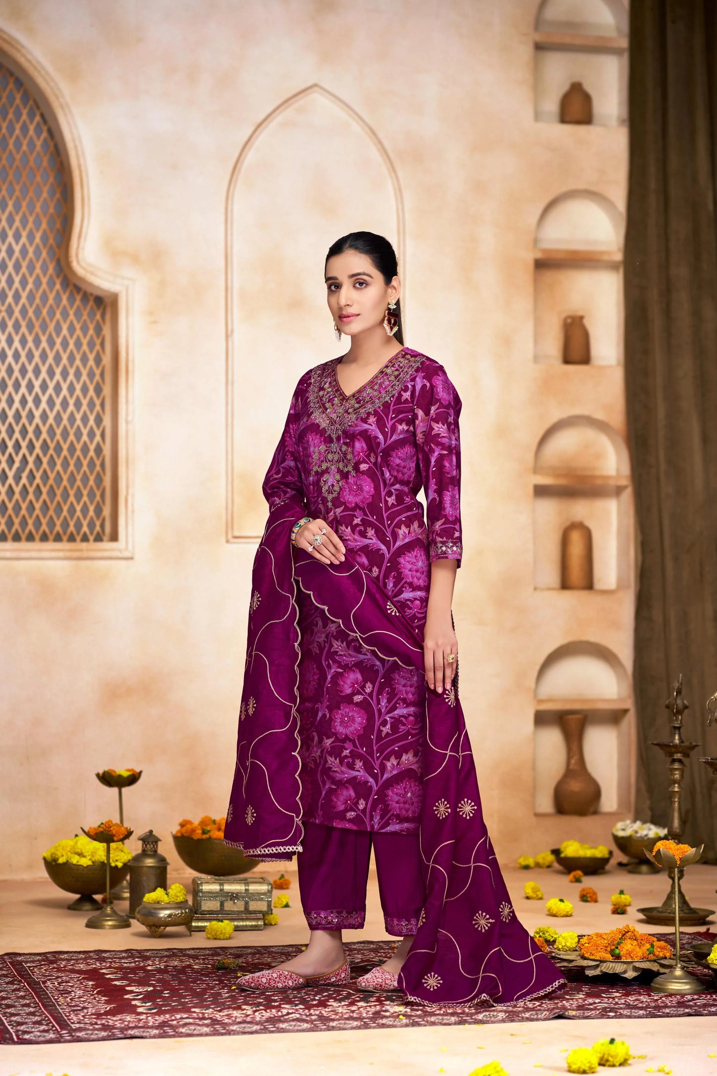 Rashmi Chanderi Navy & Pink Kurta Set with Dupatta - Elegant Modal Fabric Ethnic Wear - warehousetech13