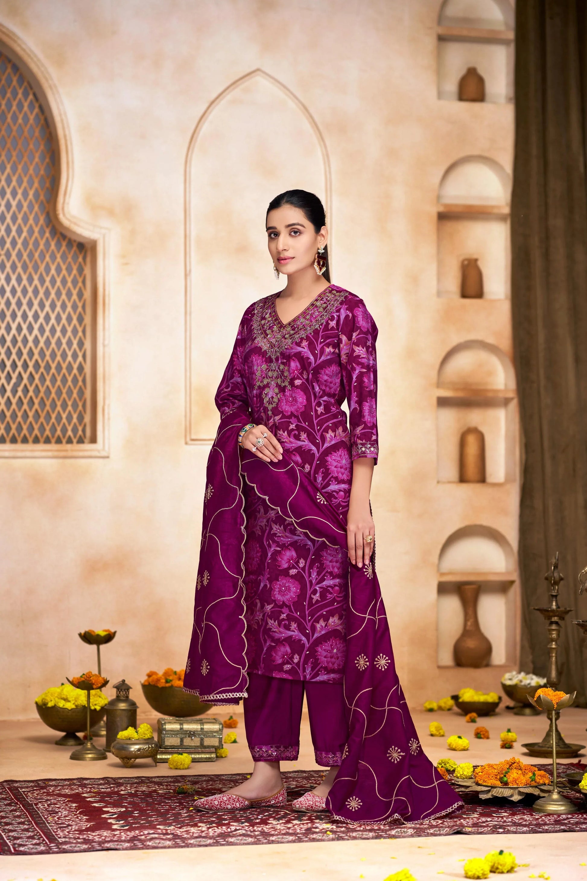 Rashmi Chanderi Navy & Pink Kurta Set with Dupatta - Elegant Modal Fabric Ethnic Wear - warehousetech13