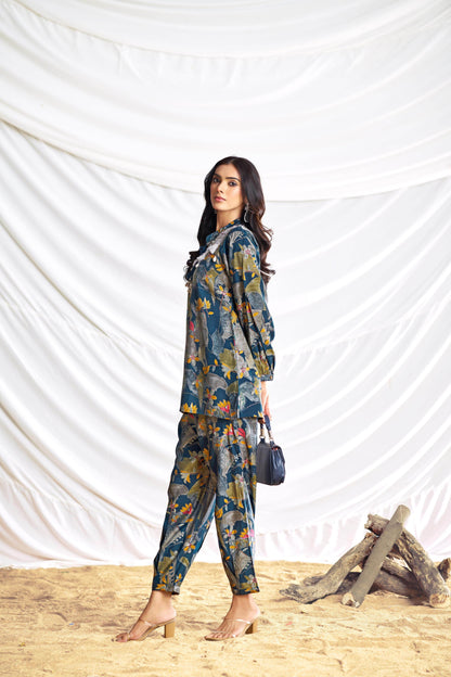 Nilisha Purple & Teal Chanderi Co-Ord Set – Premium Lightweight Ethnic Wear for Women