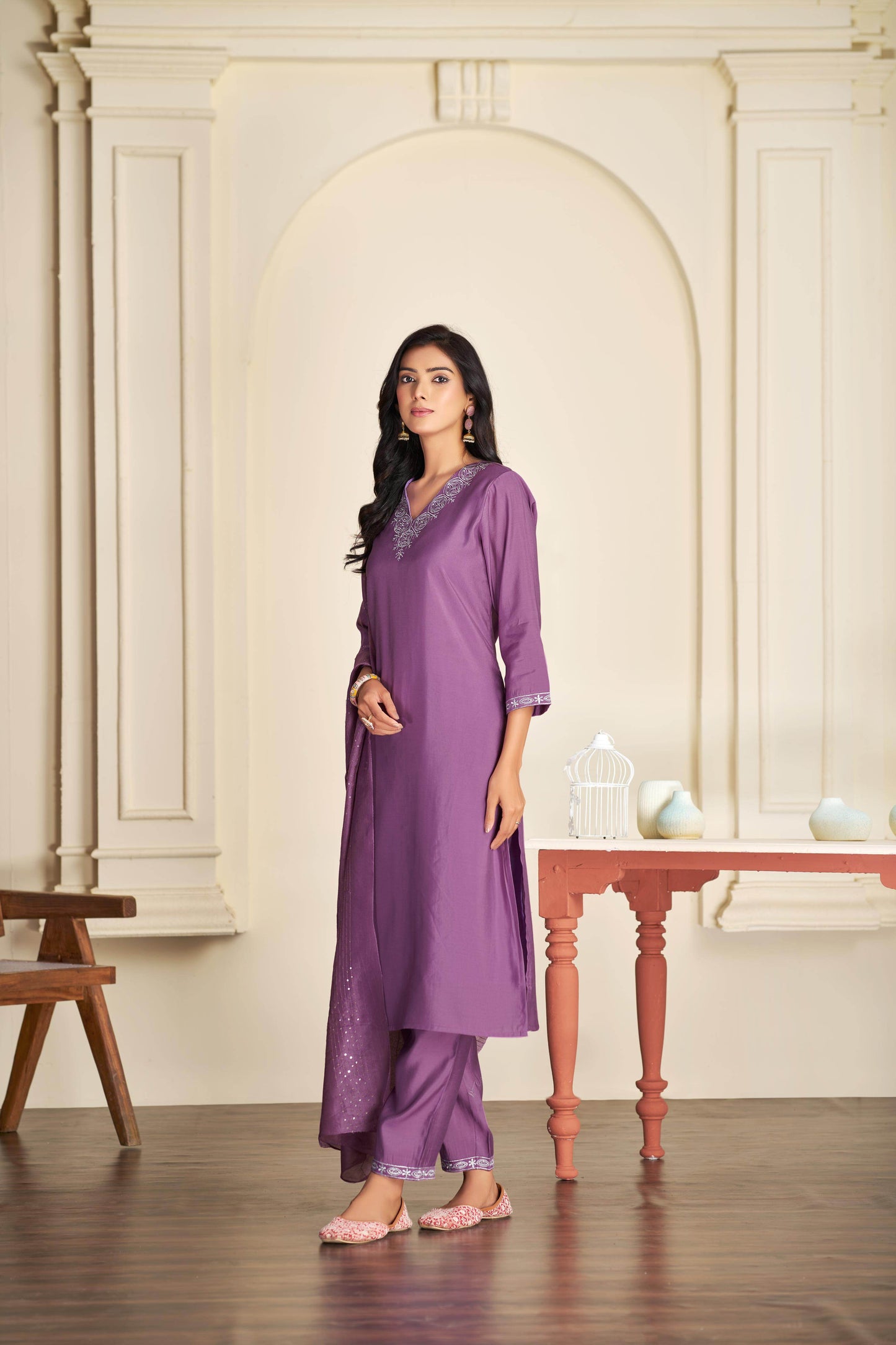 Mira Rust & Purple Silk Kurta Set with Dupatta – Elegant Festive Ethnic Wear for Women