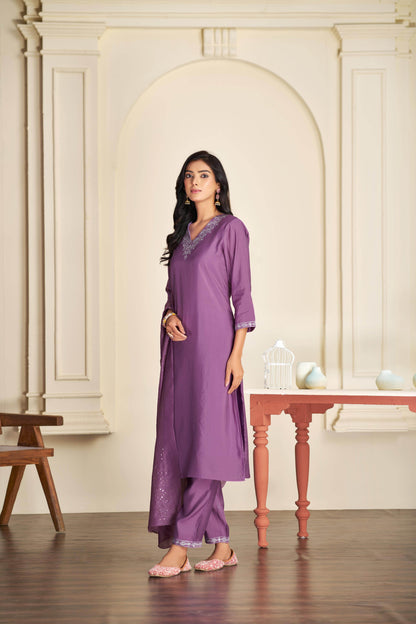 Mira Rust & Purple Silk Kurta Set with Dupatta – Elegant Festive Ethnic Wear for Women