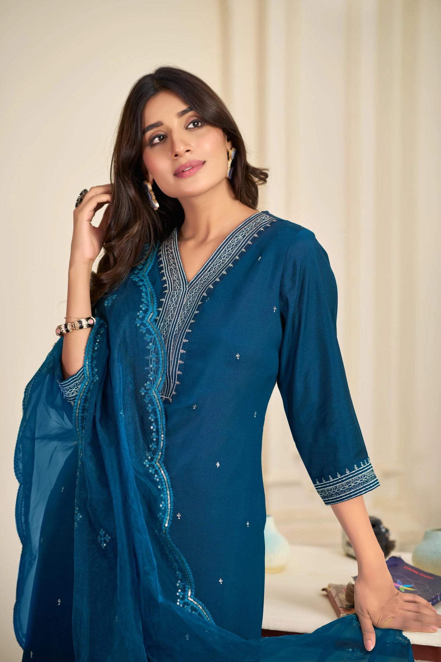 BulBul Ragini Solid Teal Pink Roman Silk Salwar Suit for Women | Elegant Festive Ethnic Wear Set - warehousetech13