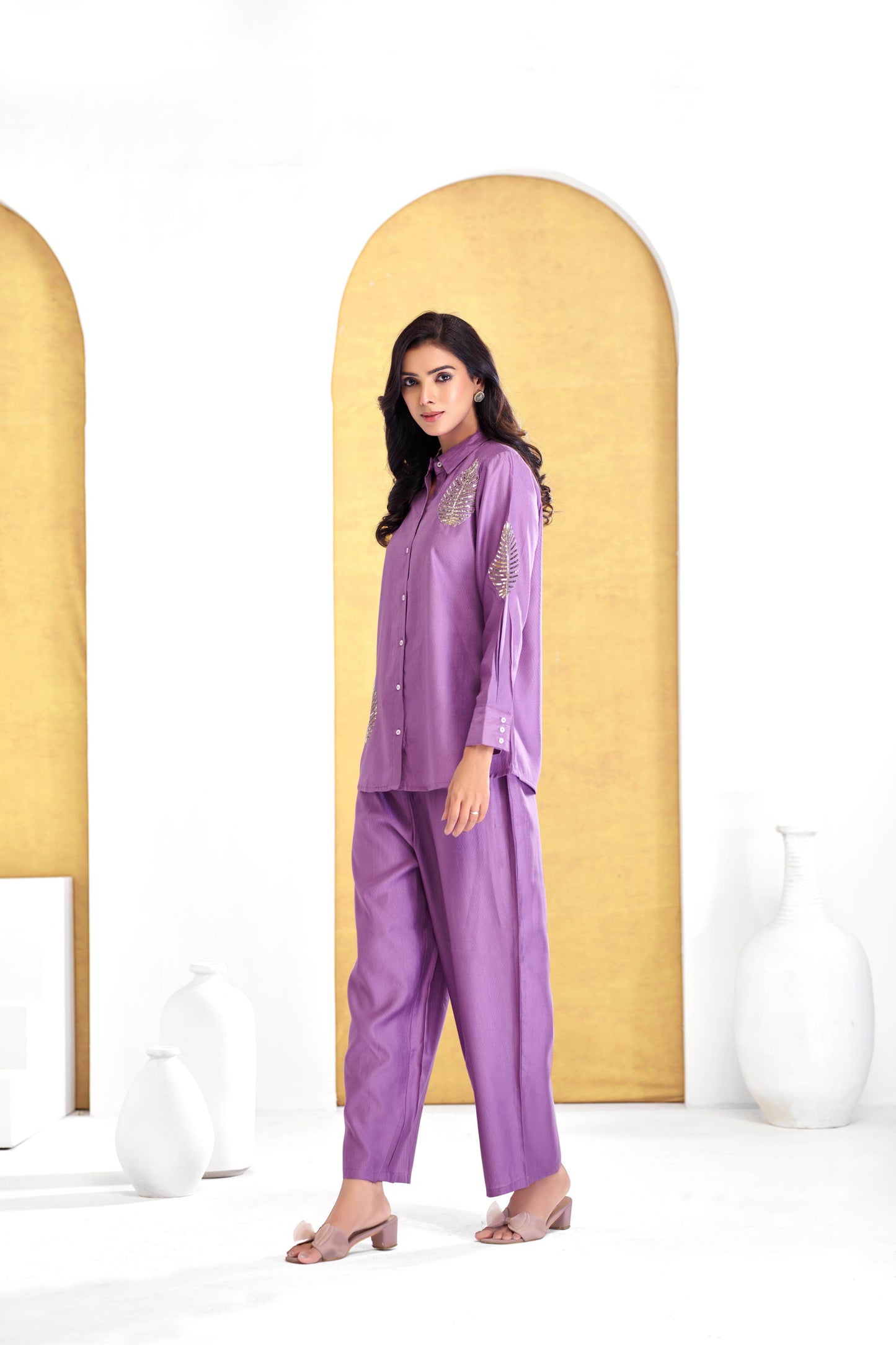 Saroj Purple & Mustard Chanderi Co-Ord Set for Women - Elegant Ethnic Wear