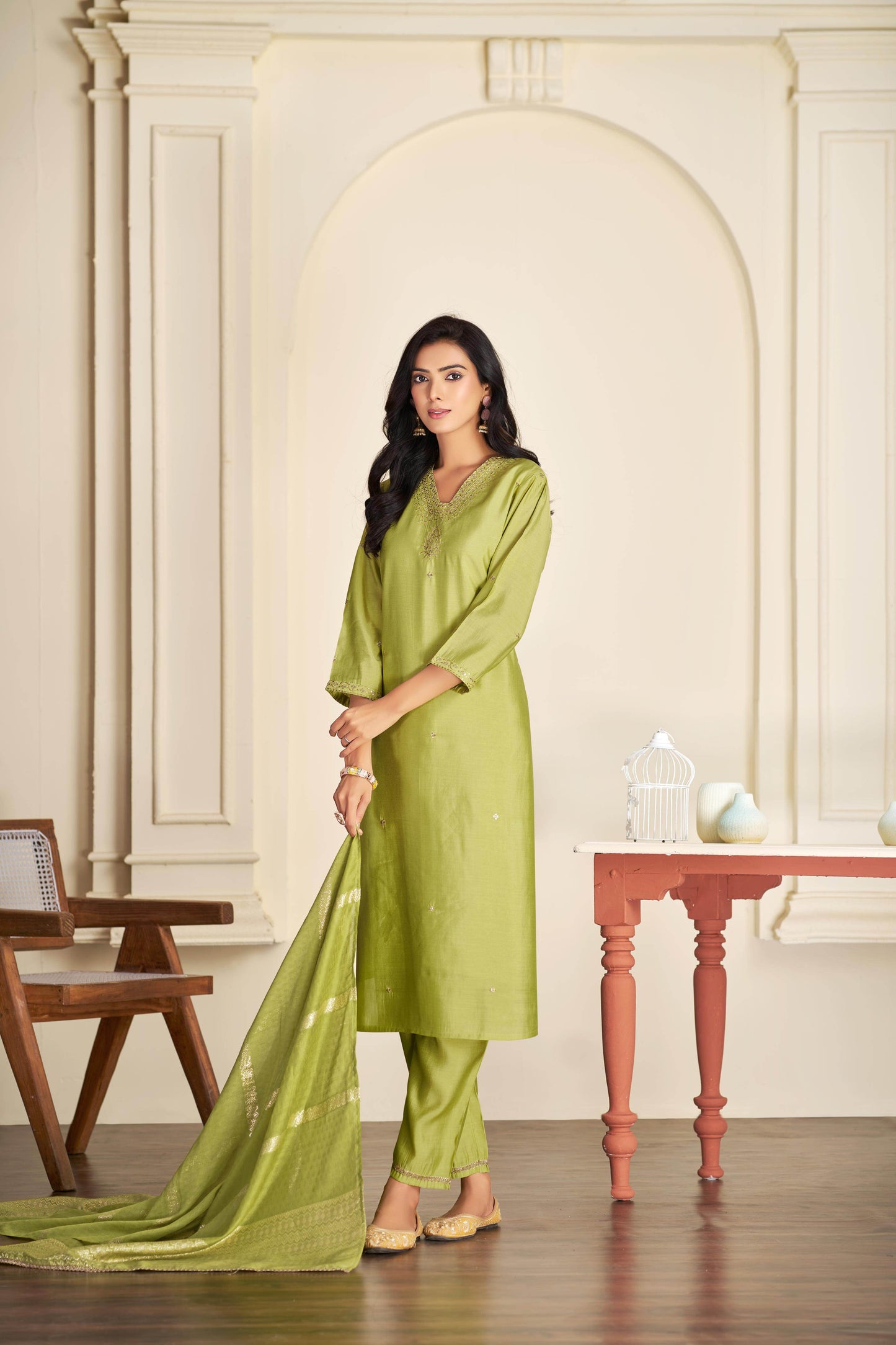 Nakshatra Green and Purple Silk Kurta Set with Dupatta – Elegant Festive Ethnic Wear for Women
