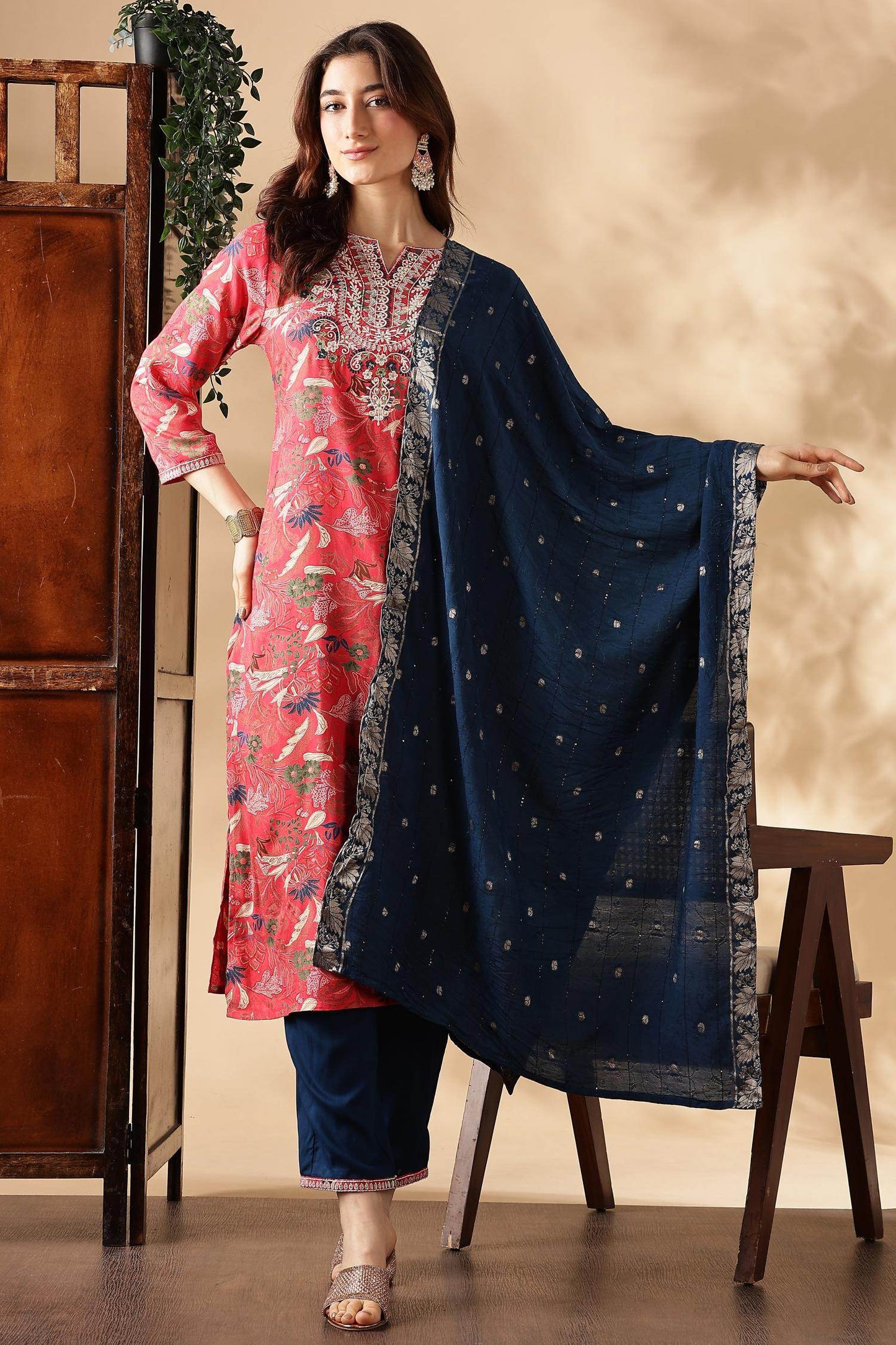 Alfina Yellow & Red Rayon Kurta Set with Dupatta for Women | Festive Ethnic Wear | Stylish Printed Kurta Set