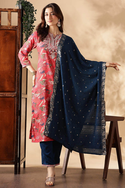 Alfina Yellow & Red Rayon Kurta Set with Dupatta for Women | Festive Ethnic Wear | Stylish Printed Kurta Set