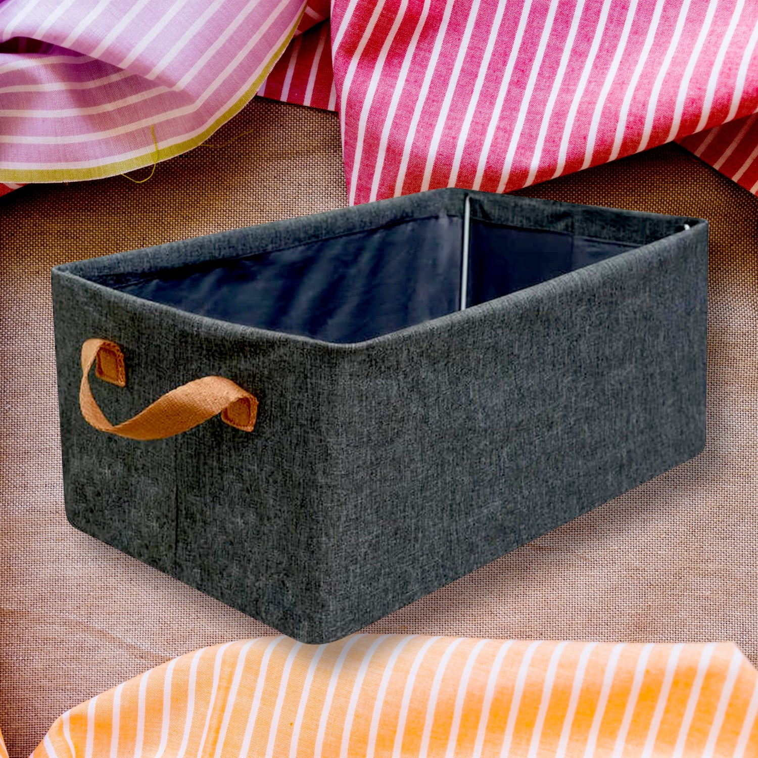 12627 Foldable Storage Box With Lid And Handles Cotton And Linen Storage Bins And Baskets Organizer For Nursery Closet Bedroom Home (45 Cm) - warehousetech13