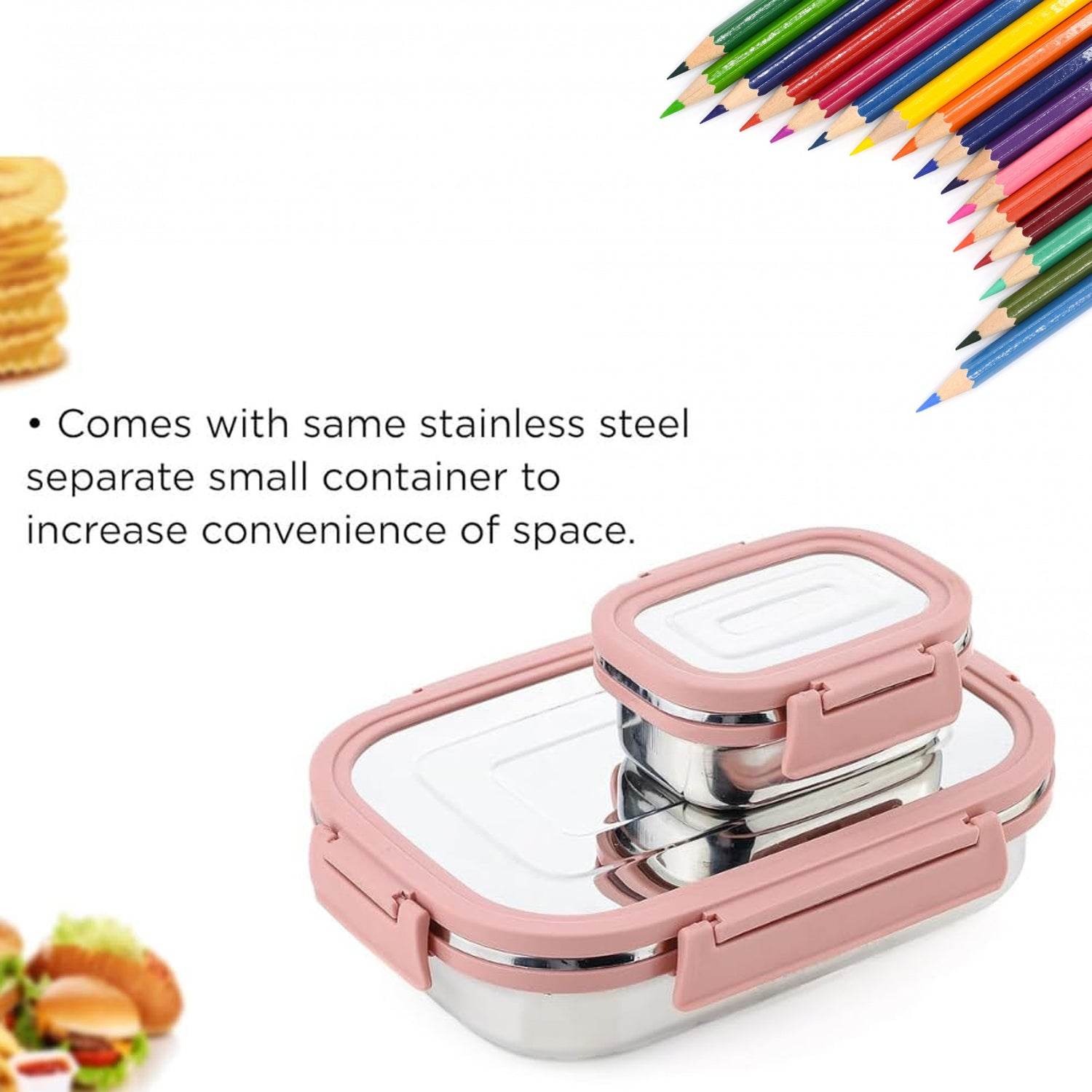 Premium Stainless Steel Leak Proof Air Tight Lunch Boxes (900ml+200ml Approx 2 Pc Set) - warehousetech13