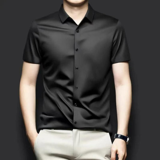 Men's Regular Fit Half Sleeves Solid Satin Formal Shirt - warehousetech13