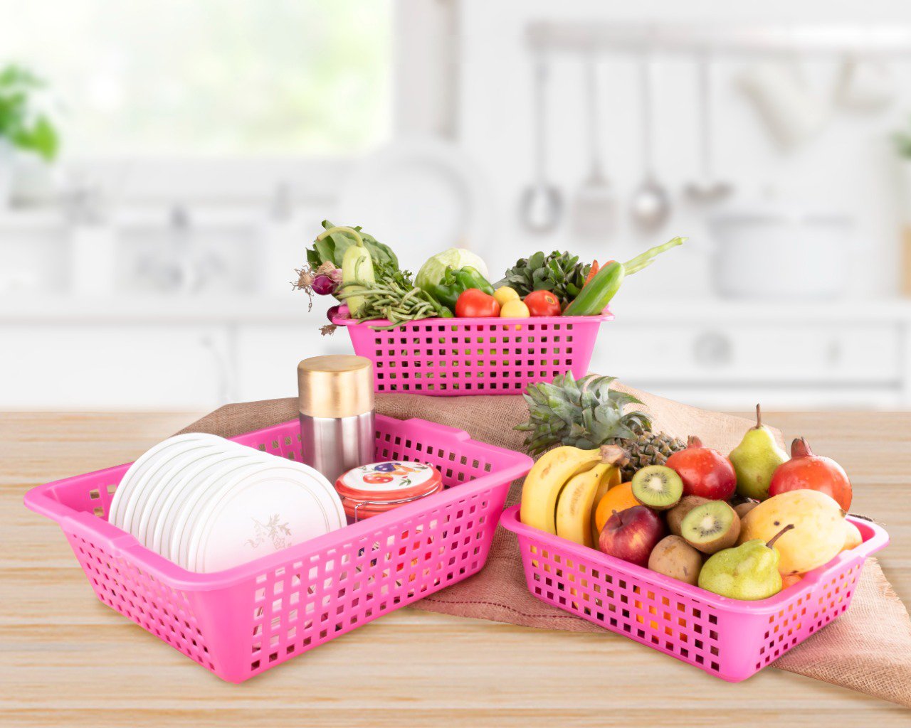 2484 Plastic Multiple Size Cane Fruit Baskets (3 Size Large Medium Small) - warehousetech13
