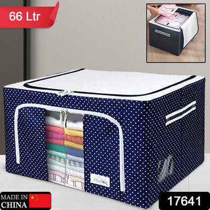17641 Foldable Steel Frame Clothes Living Storage Organizer Handled Bag Box For Large Size Bedding Blankets Women Saree Toys Cloth Storage Box Bag (66 Liter) - warehousetech13