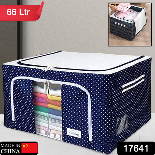 17641 Foldable Steel Frame Clothes Living Storage Organizer Handled Bag Box For Large Size Bedding Blankets Women Saree Toys Cloth Storage Box Bag (66 Liter) - warehousetech13