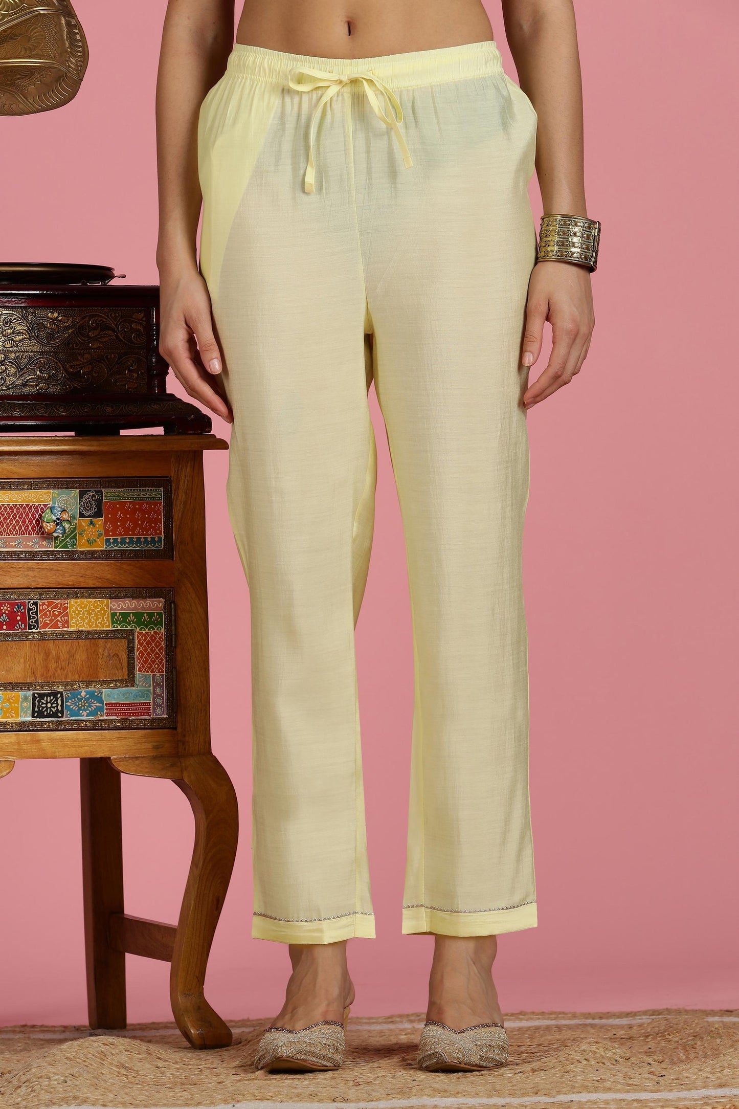 Butter Yellow Chanderi Silk Kurta Set with Resham Zari Floral Embroidery