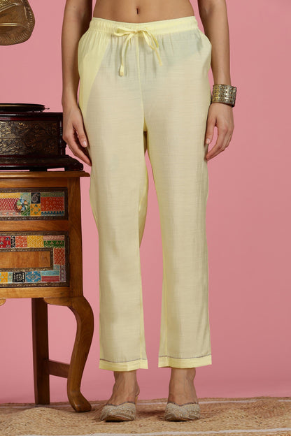 Butter Yellow Chanderi Silk Kurta Set with Resham Zari Floral Embroidery