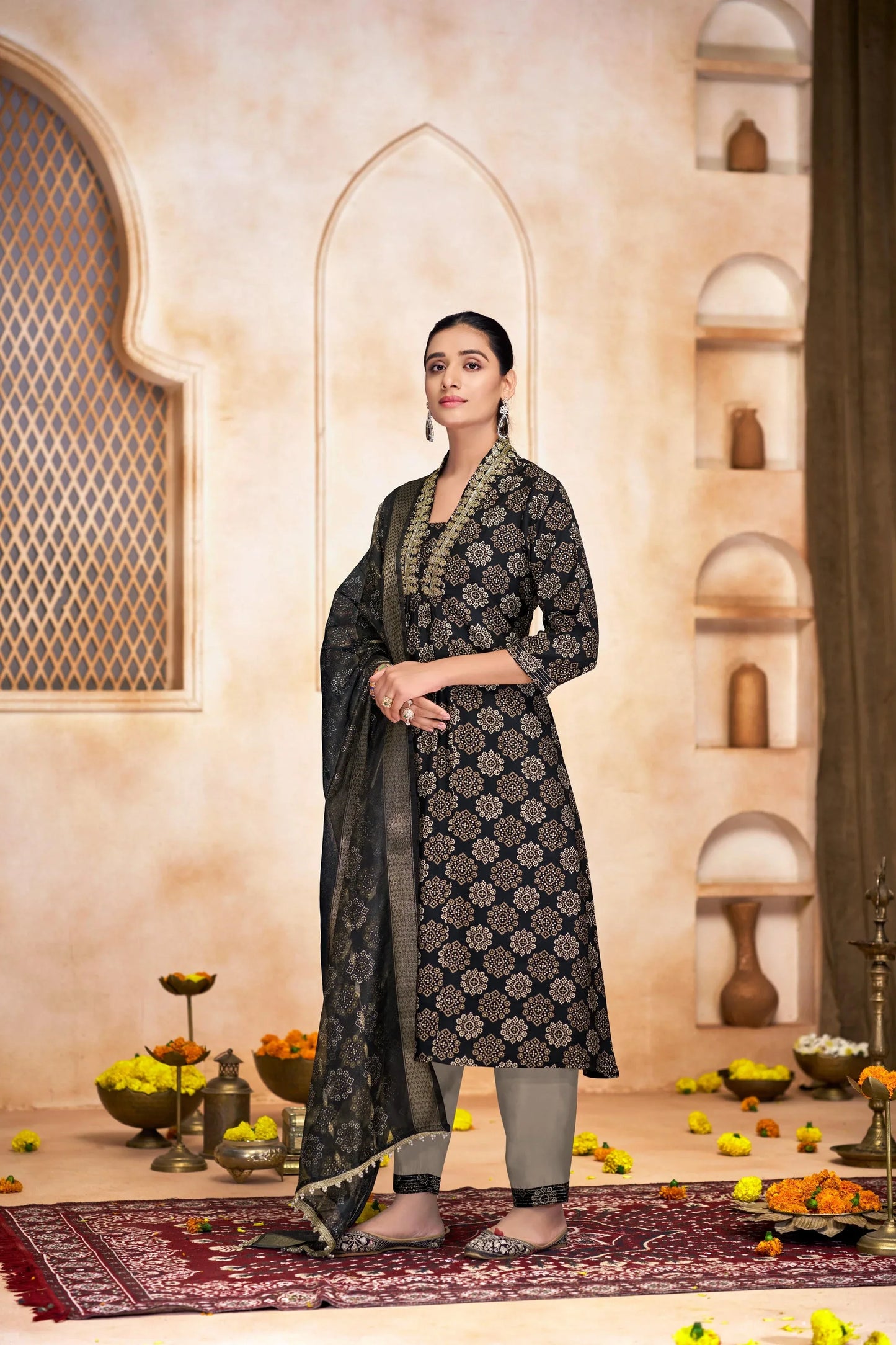 Rashmi Black & Blue Kurta Dupatta Set – Stylish Indian Ethnic Outfit - warehousetech13