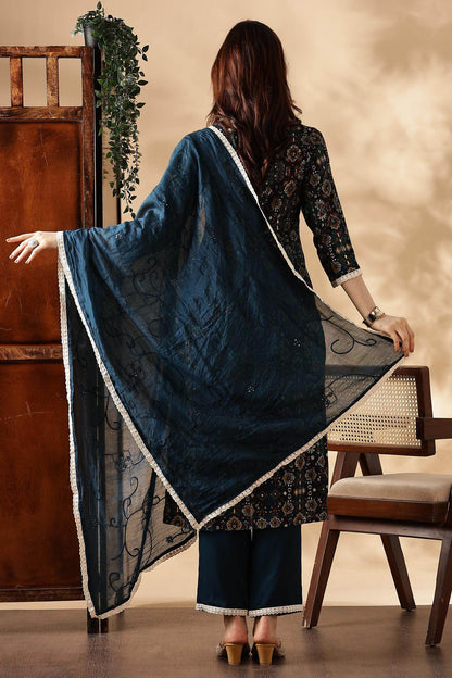 Stylish Anjali Rayon Kurta Set in Wine and Teal with Dupatta