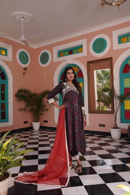 Bhumika Chanderi Red Kurta Set with Dupatta – Elegant Ethnic Wear for Women