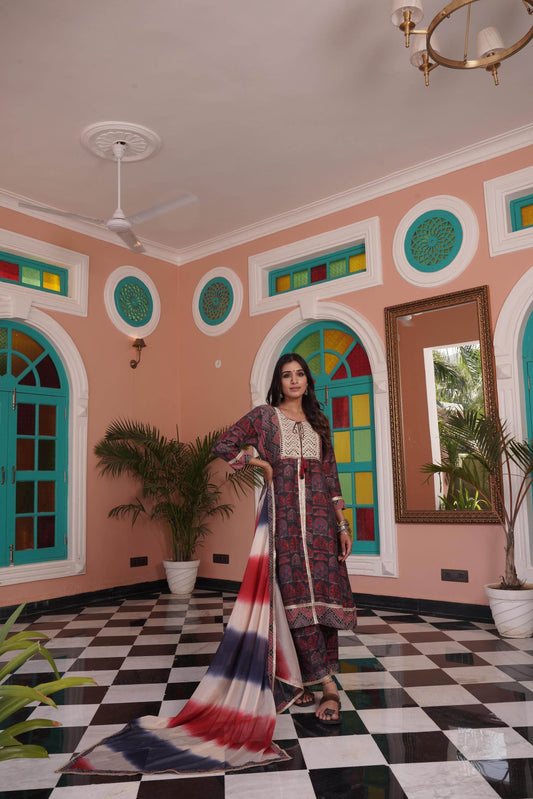 Sarita Red Chanderi Kurta Set with Dupatta – Elegant Ethnic Wear for Festive & Casual Occasions